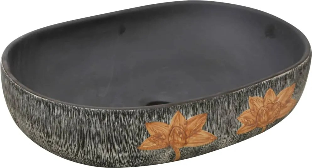 vidaXL Lavoar de blat, gri și negru, 59x40x14 cm, ceramică, oval