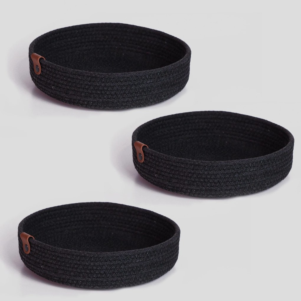 Set 3 cosuri JUT04002308D, negru, bumbac, 30x30x5 cm