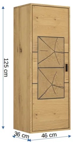 Etajera Urbano Oak Dreapta Cu 1 Usa, Stejar Rustic Si Negru, 46 Cm