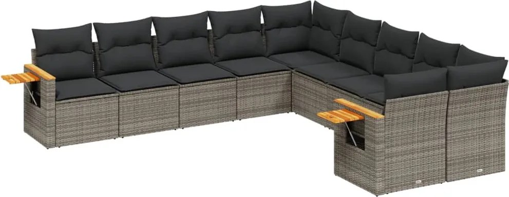 vidaXL Set mobilier de grădină cu perne, 10 piese, gri, poliratan