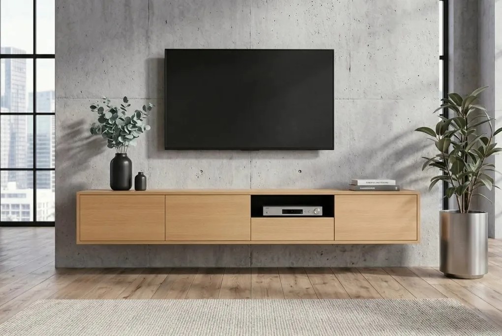 Comoda TV suspendata LOFT 200cm natur/ negru
