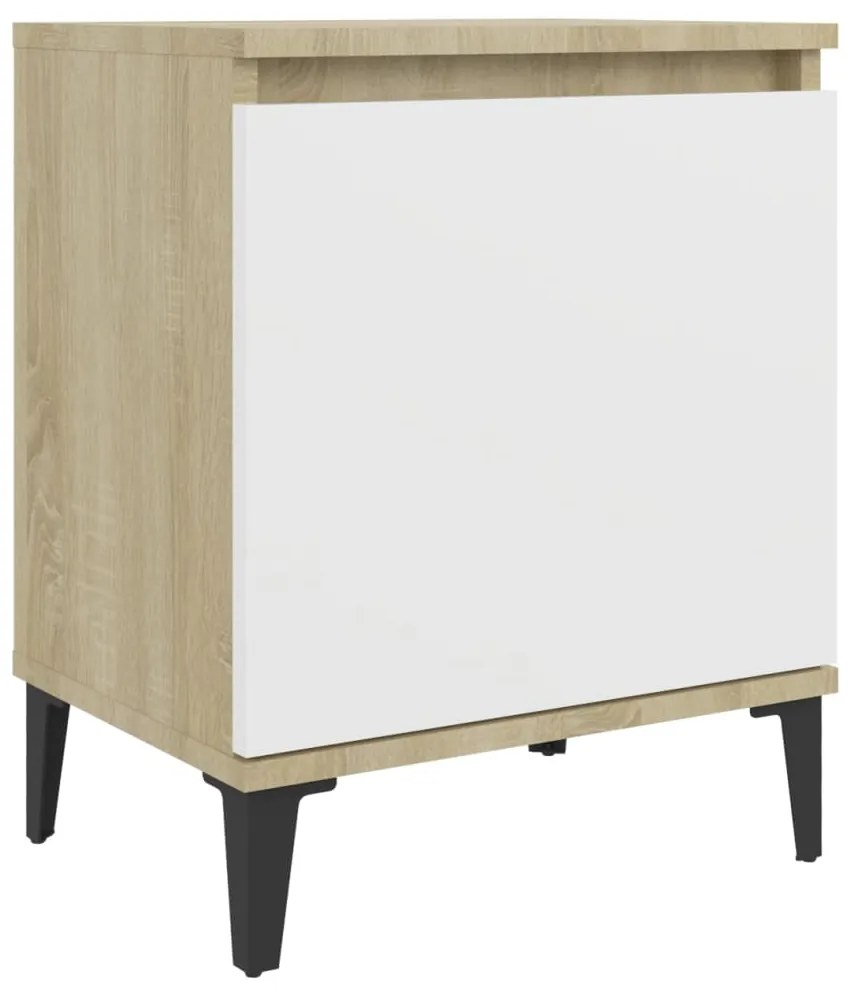 805843 vidaXL Noptieră cu picioare metal, alb și stejar sonoma, 40x30x50 cm