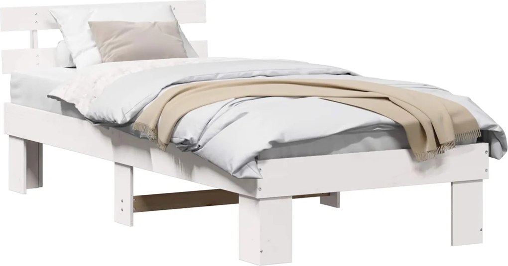 vidaXL Cadru de pat cu headboard Alb 80 x 200 cm Lemn de pin masiv