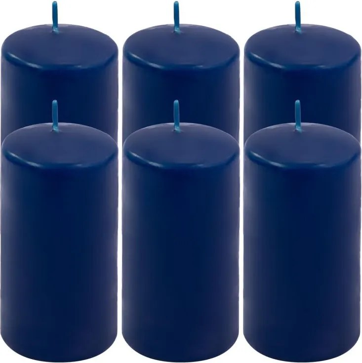 Set de lumânări pilon, 11,5 cm, Ø 6 cm, albastru, 6 buc.
