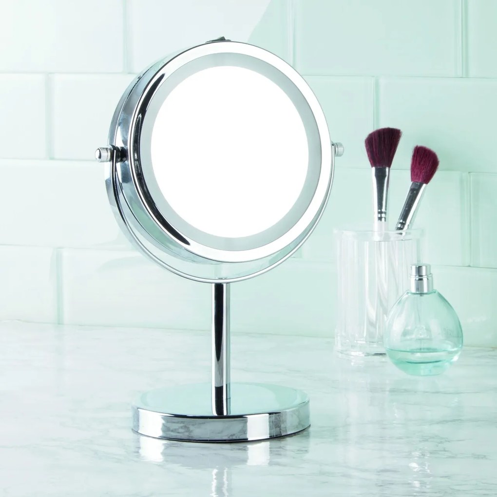 Oglinda cosmetica cu lumina, iDesign, otel cromat