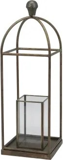 Felinar din alamă antichizată, cu suport din sticlă și fier, H61/L20/W20 cm