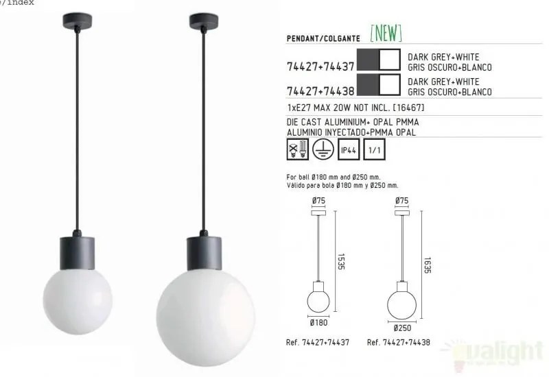 Pendul exterior 74427+glob diam.18cm 74437 MOON