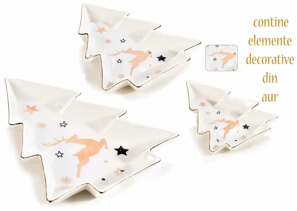 Set 3 platouri din ceramica alba model ren 20x23 cm