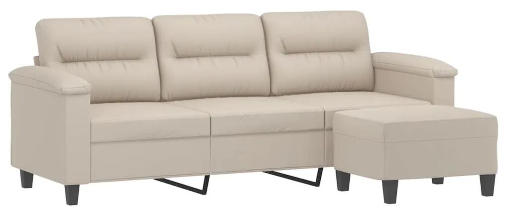 Canapea cu 3 locuri si taburet, crem, 180 cm, microfibra Crem, 210 x 77 x 80 cm