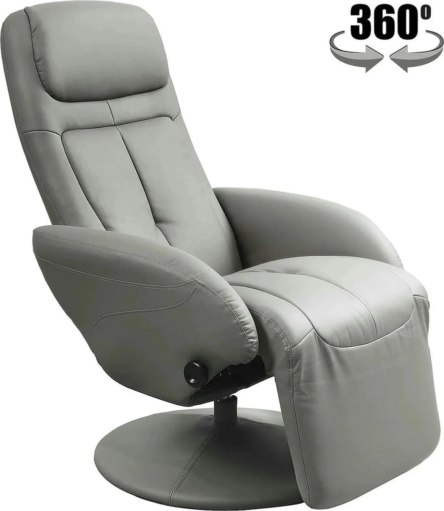 Fotoliu recliner OPTIMA, gri, piele ecologica/metal, 77x80/139x101/84