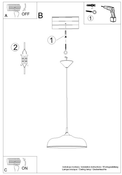 Lustră pe cablu Sollux SL.1330 GINA 1xE27/15W/230V negru