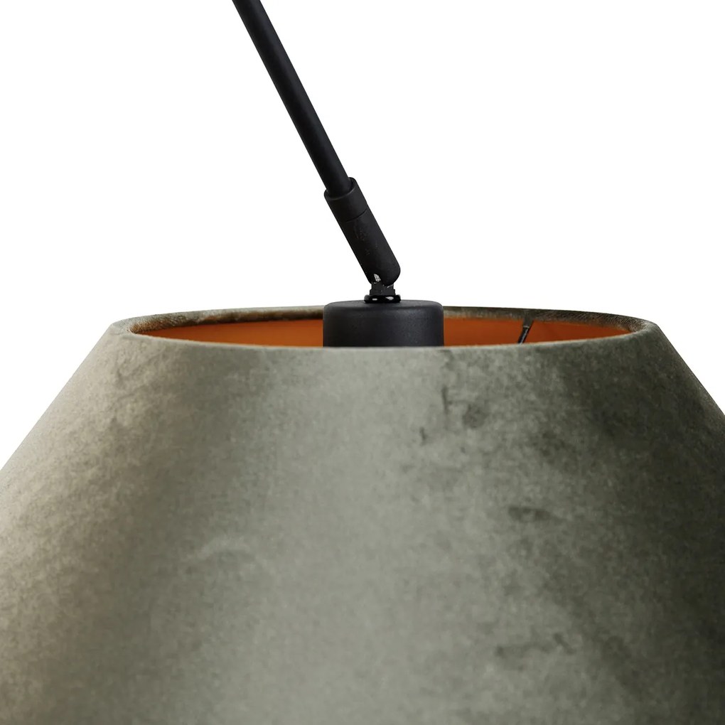 Lampă Pandantiv Negru cu Abajur Dublu din Catifea Verde cu Interior Auriu - Blitz