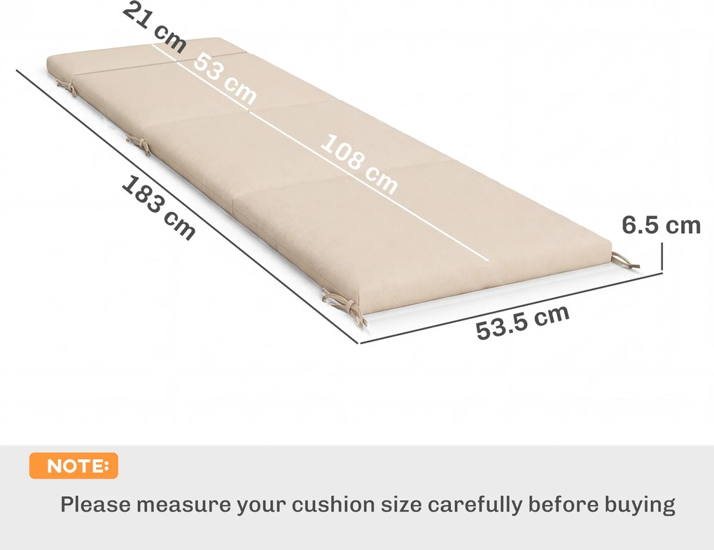 Outsunny Set de 2 perne pentru șezlong, pernă de soare cu 6 prinderi, rezistență UV, 183x53,5x6,5cm, crem | Aosom Romania