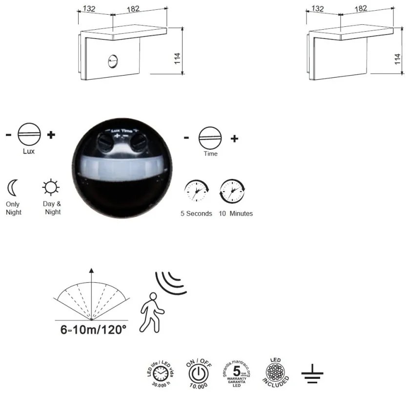 Aplica LED iluminat exterior cu senzor de miscare IP54 RUKA