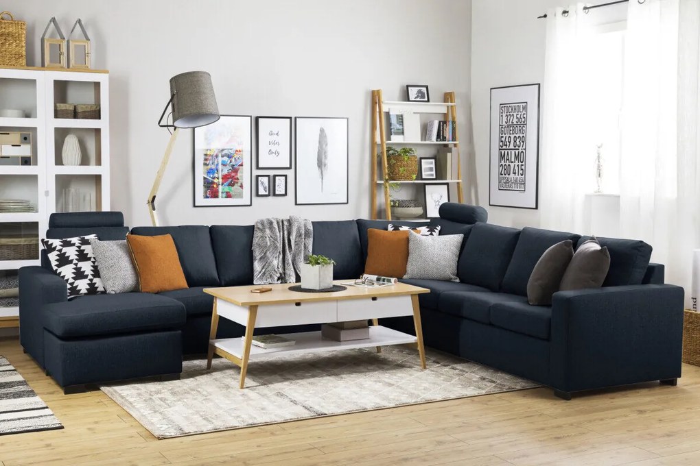 Colțar Scandinavian Choice C137Albastru, 344x285x80cm, Picioare: Lemn