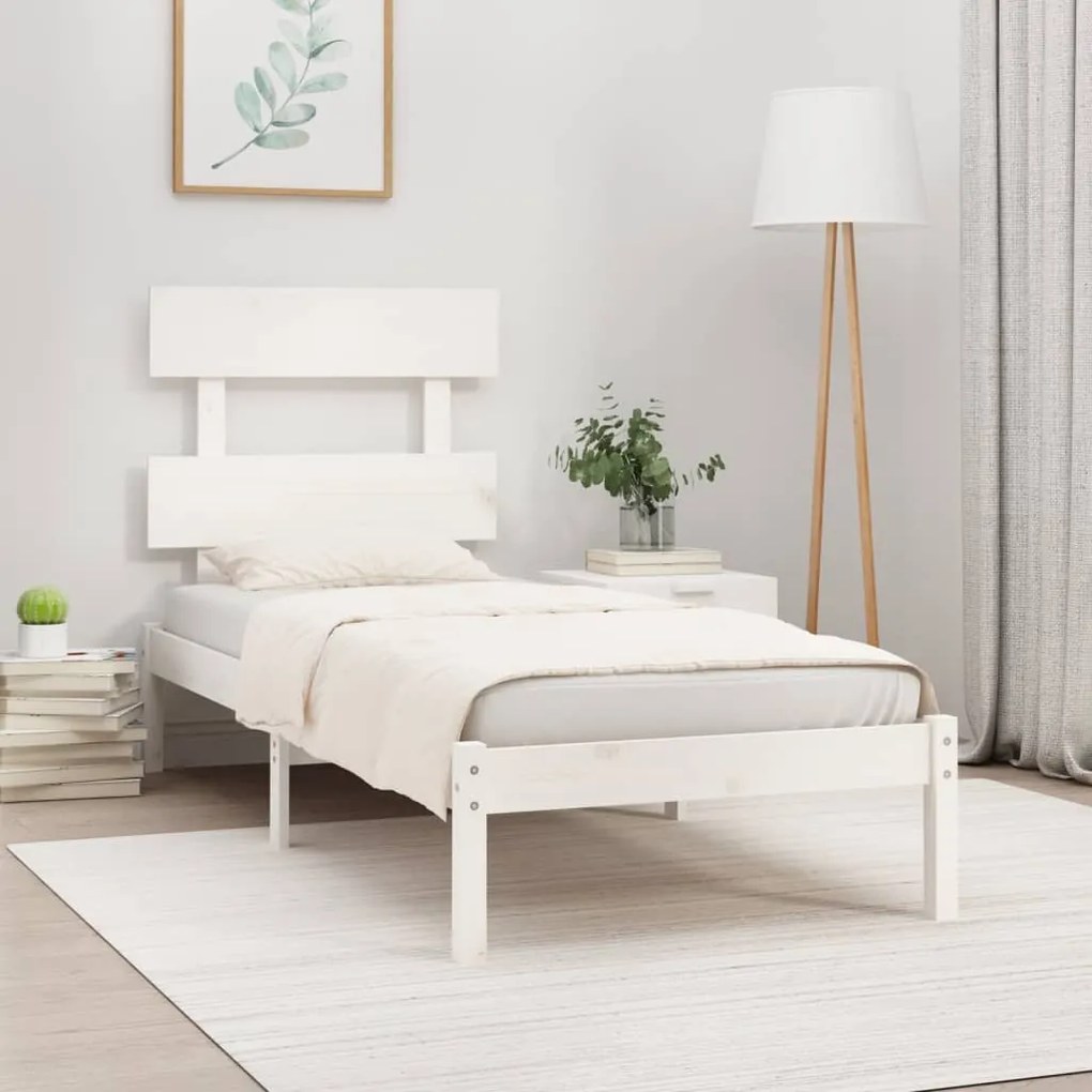 3104634 vidaXL Cadru de pat Small Single 2FT6, alb, 75x190 cm, lemn masiv