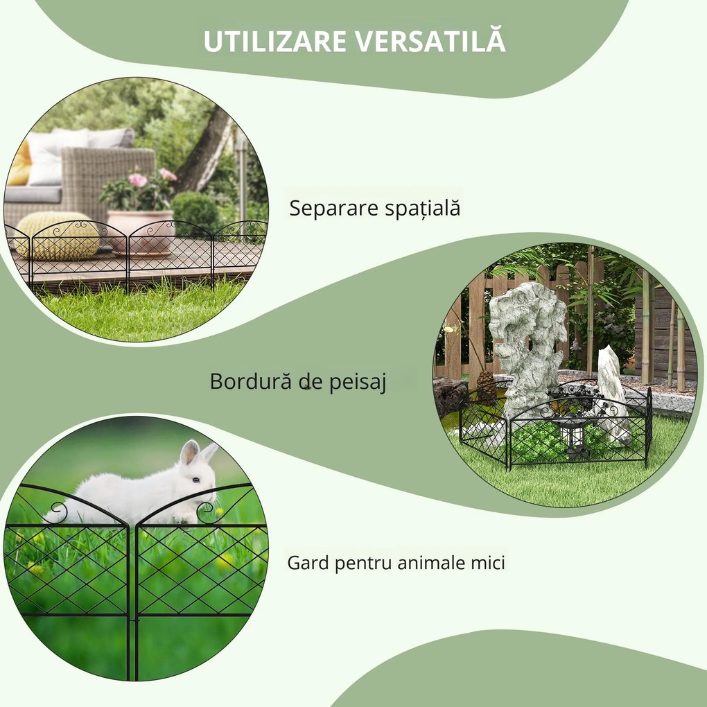 Outsunny Lot de 5 panouri de gard de grădină decorative din metal, bordură de grădină, pat de flori - dim. 305 x 43 cm | Aosom Romania