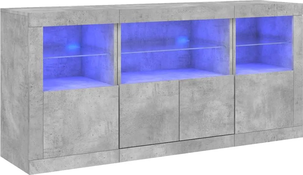 vidaXL Servantă cu lumini LED, gri beton, 142,5x37x67 cm