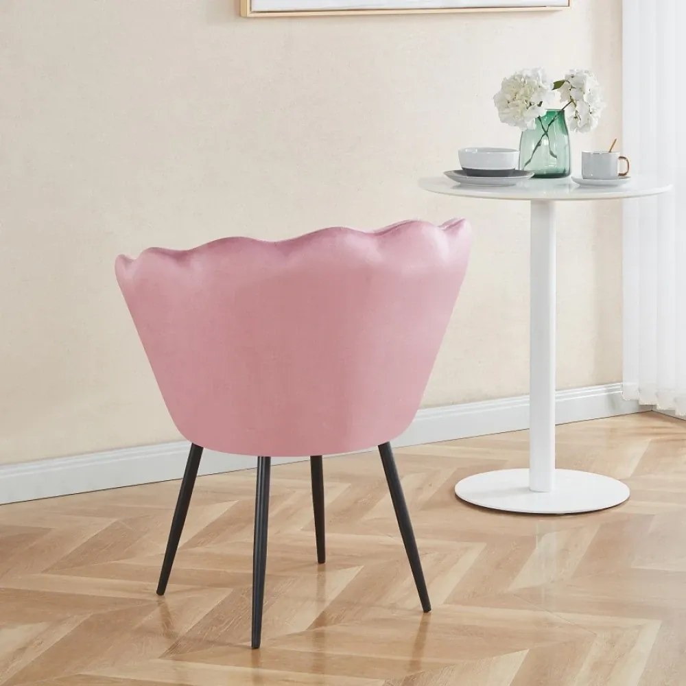 Scaun dining, picioare metalice finisaj negru, tapiterie catifea, Roz