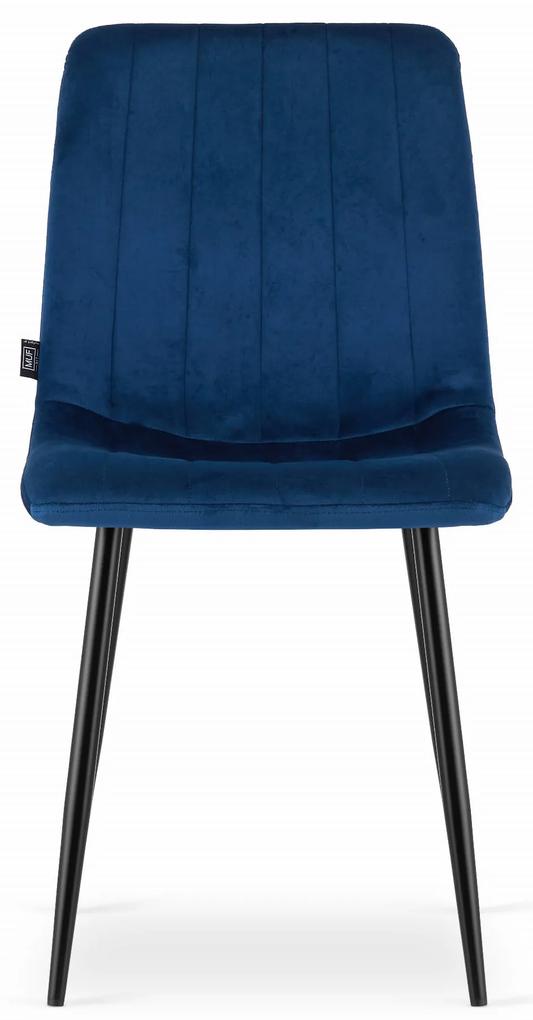 Scaun de masa din catifea albastra cu picioare negre, LAVA