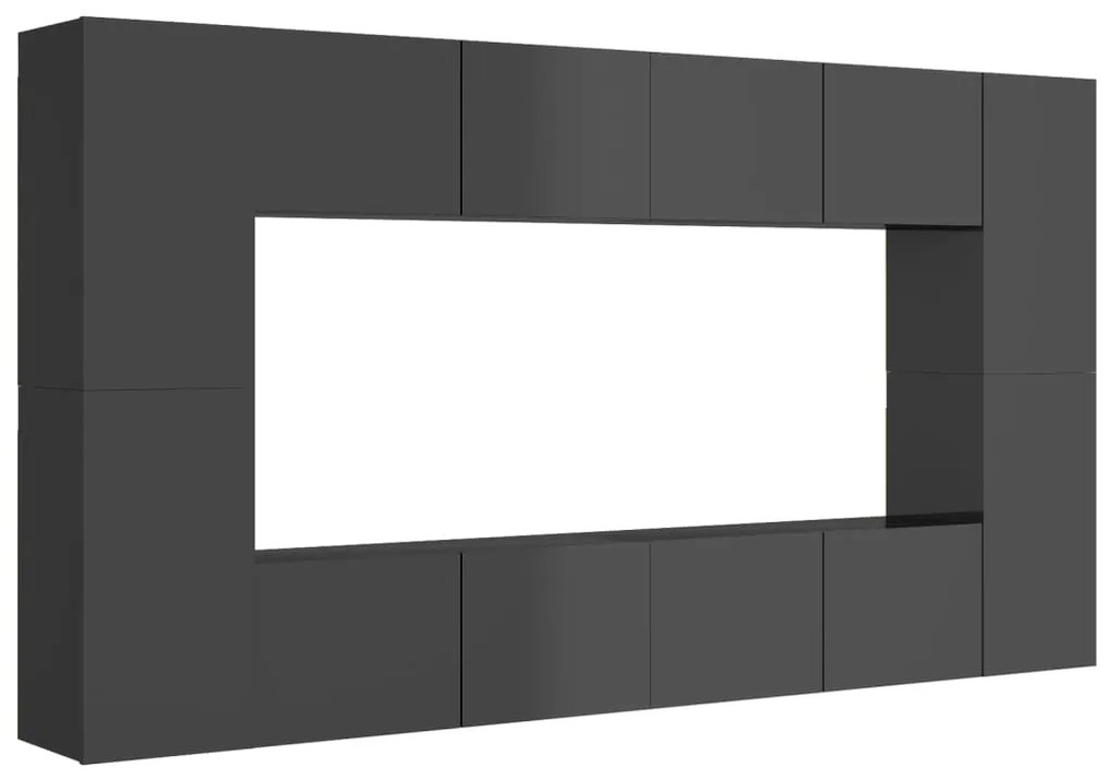 3079509 vidaXL Set de dulapuri TV, 8 piese, gri extralucios, PAL