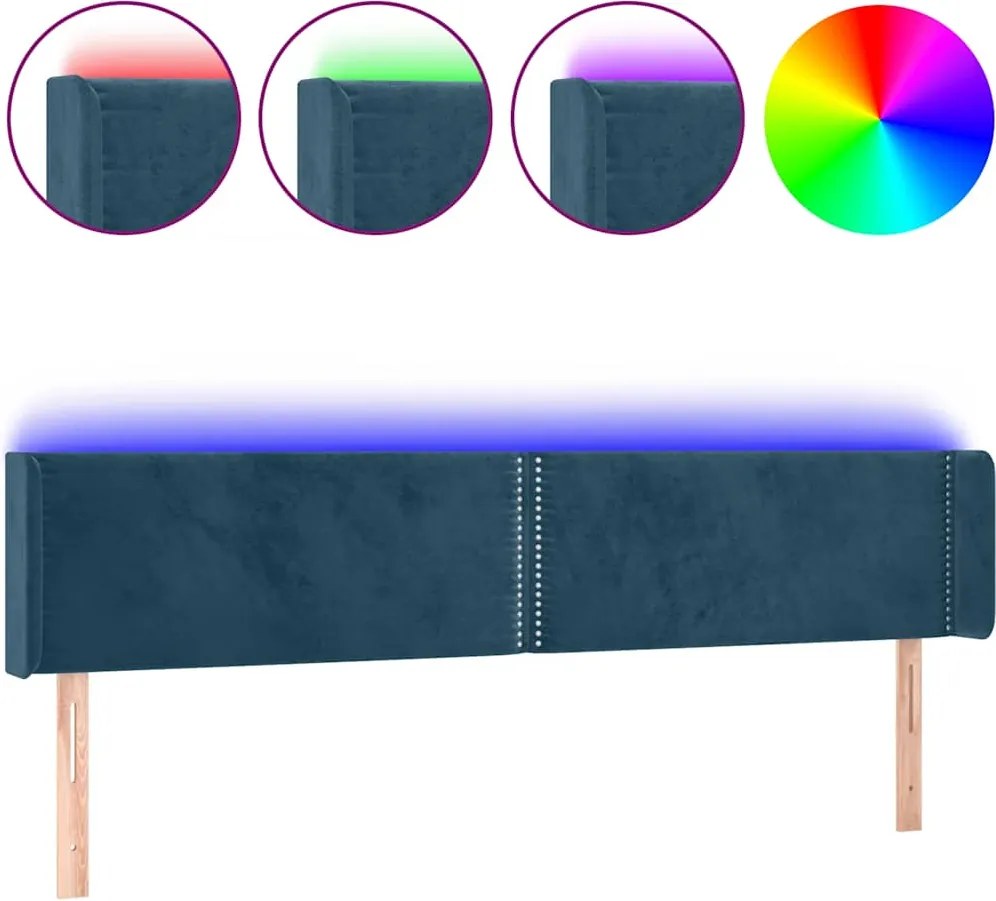 vidaXL Tăblie de pat cu LED, albastru închis, 163x16x78/88 cm, catifea