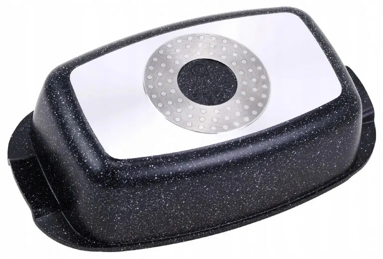 Oala tip roaster pentru cuptor si plita Kinghoff KH 1608, 5,5 litri, Capac cu dozator, Finisaj marmura, Inductie, Negru