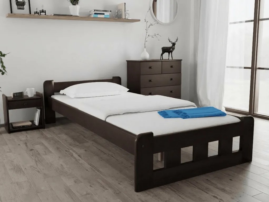 Pat de o persoana inalt Naomi 90x200 cm, nuc Saltele: Cu saltele Coco Maxi 20 cm, Somiera pat: Fara somiera