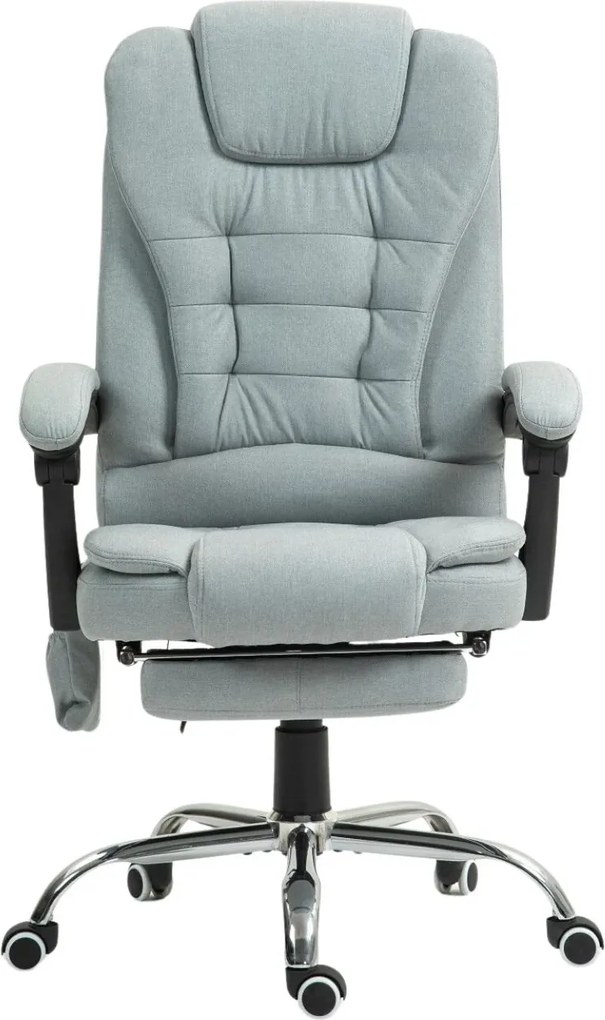 RESIGILAT- Scaun directorial cu Masaj și Încălzire, functie sezlong, suport picioare, textil, Gri deschis