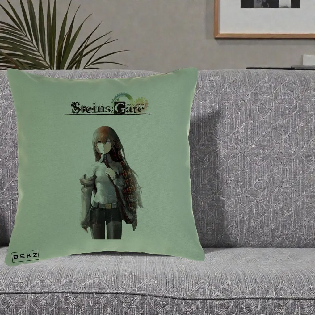 Perna Personalizata Steins Gate Kurisu Makise Anime, 40x40 cm, Verde, Husa Detasabila, Perna Inclusa, BEKZ®