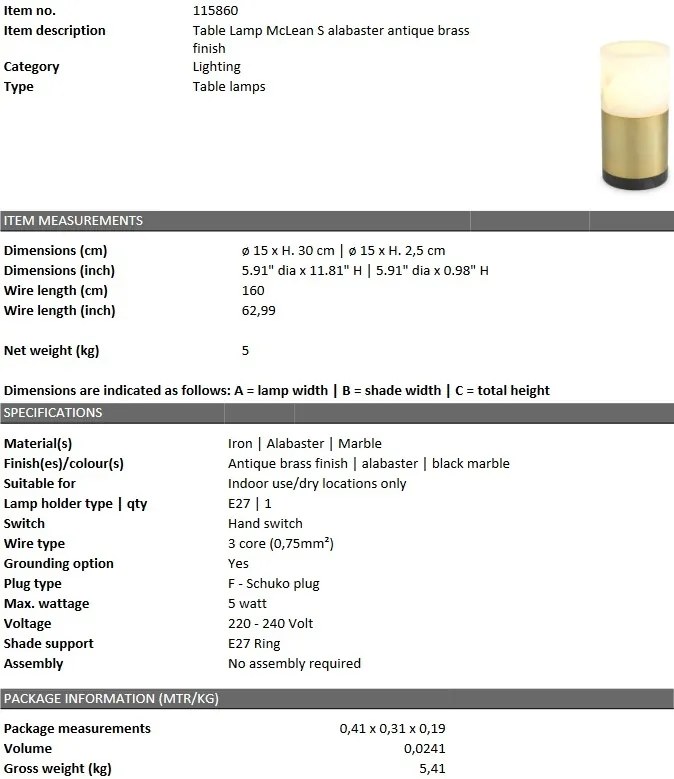 Veioza, lampa de masa design LUX McLean S 115860 HZ