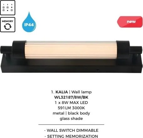 Aplica de perete LED baie IP44 KALIA negru
