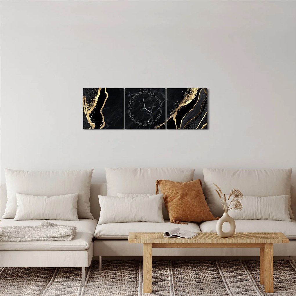 Tablou abstarcției aurii (cu ceas) (90x30 cm)
