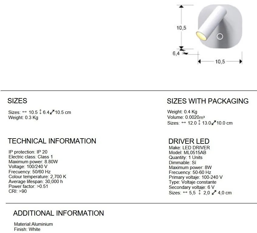 Aplica LED design modern Biblos alb