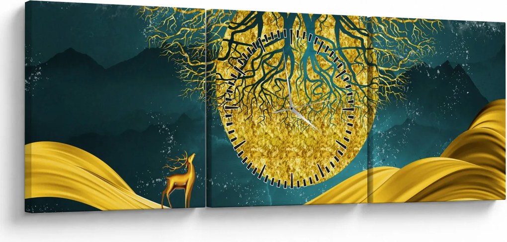 Tablou - Abstract, peisaj auriu (cu ceas) (90x30 cm)