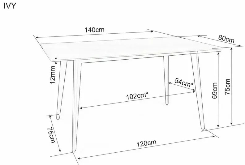 Masa Ivy gri/negru L140xl80 cm