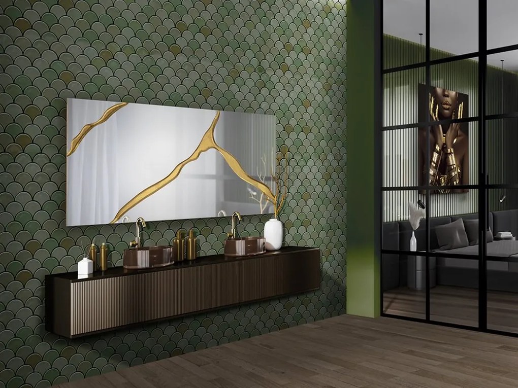 Oglinda de perete mare design decorativ Surcos auriu 180x80cm