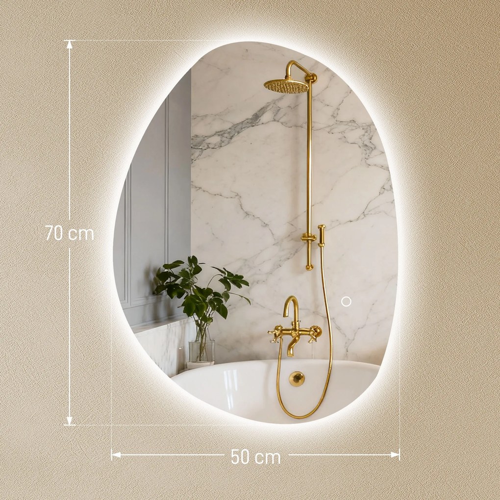 HOMCOM Oglindă de Baie LED cu Comutator Tactil Inteligent și  Intensitate Reglabilă, 80x5x60 cm, Argintiu | Aosom Romania