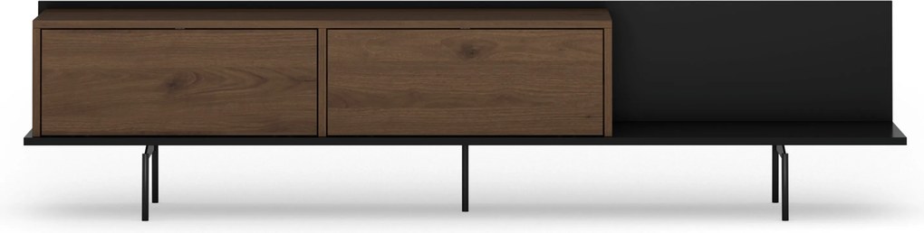 Comodă TV Zenar 200 cm cu picioare metalice - nuc elegant / negru