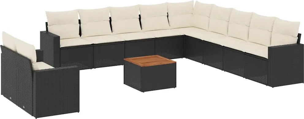 vidaXL Set canapele de grădină, 12 piese, cu perne, negru, poliratan