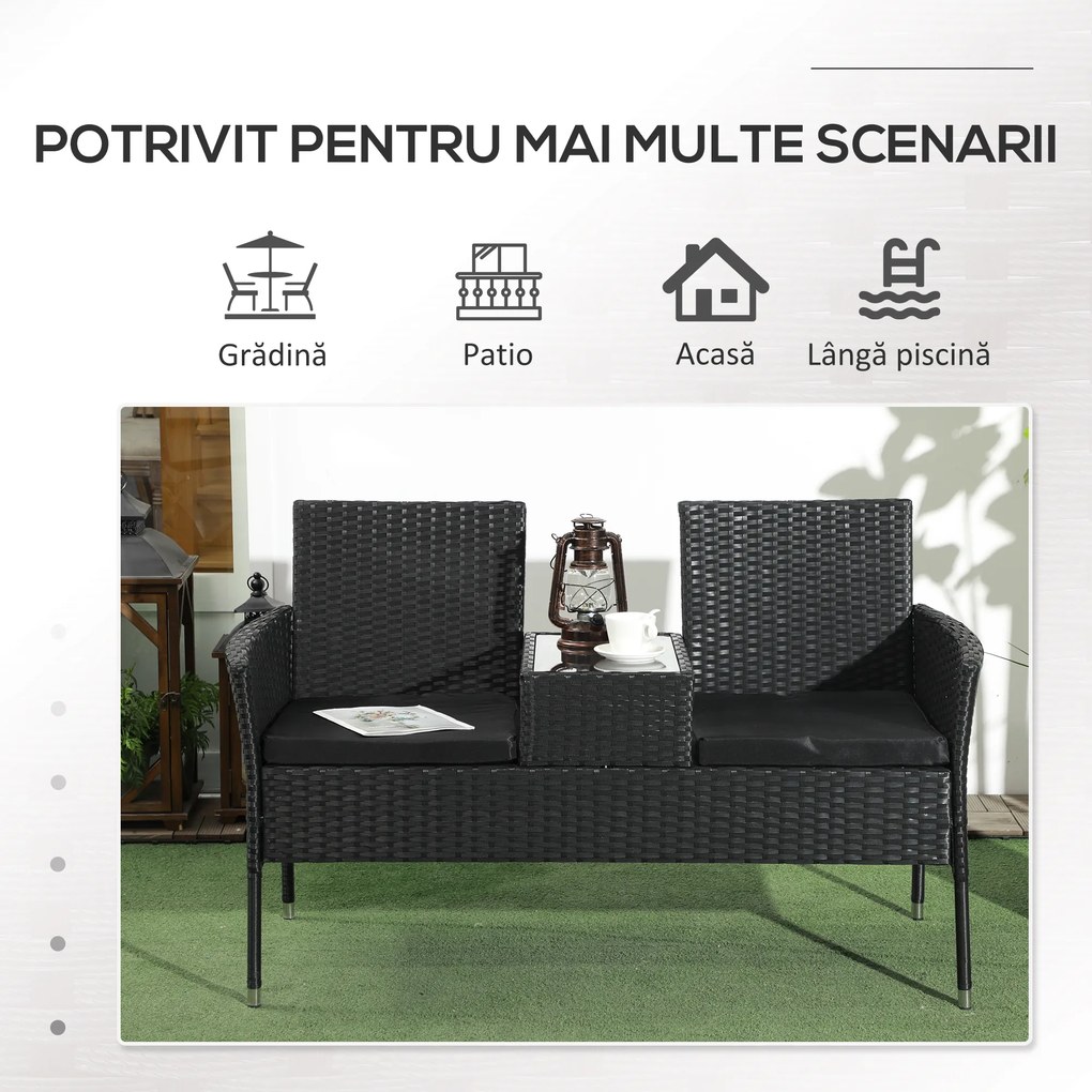 Outsunny Mobilier de Terasa pentru 2 Persoane cu Masa de Ceai