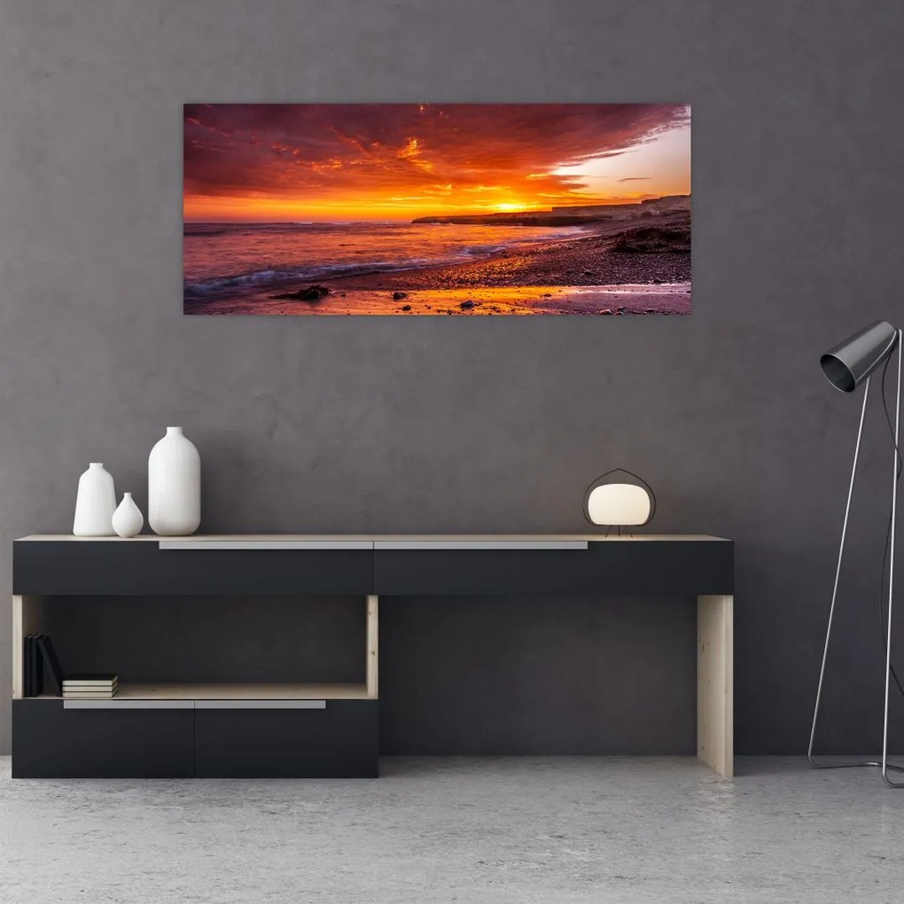 Tablou cu apus de soare la mare (120x50 cm)