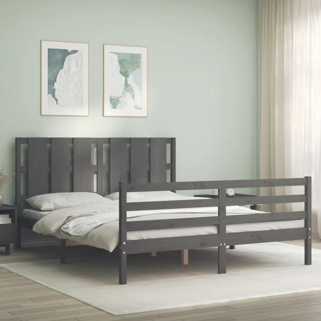 3194128 vidaXL Cadru de pat cu tăblie, gri, 160x200 cm, lemn masiv