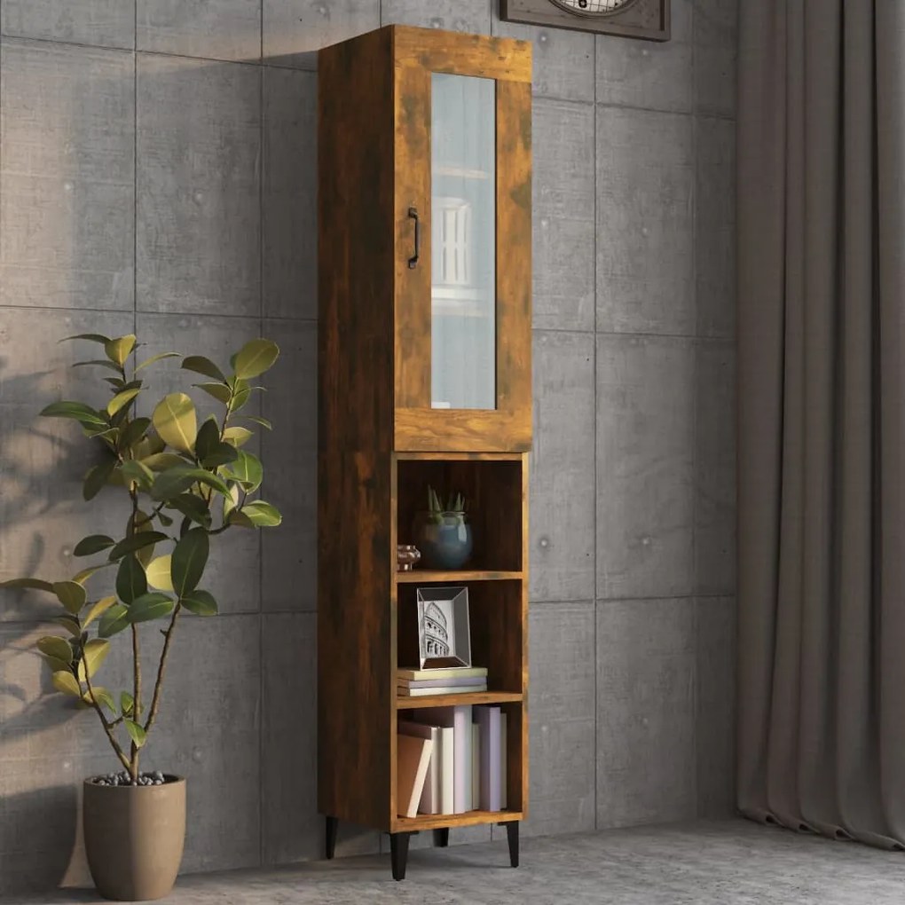 3115401 vidaXL Dulap înalt, stejar fumuriu, 34,5x34x180 cm, lemn prelucrat