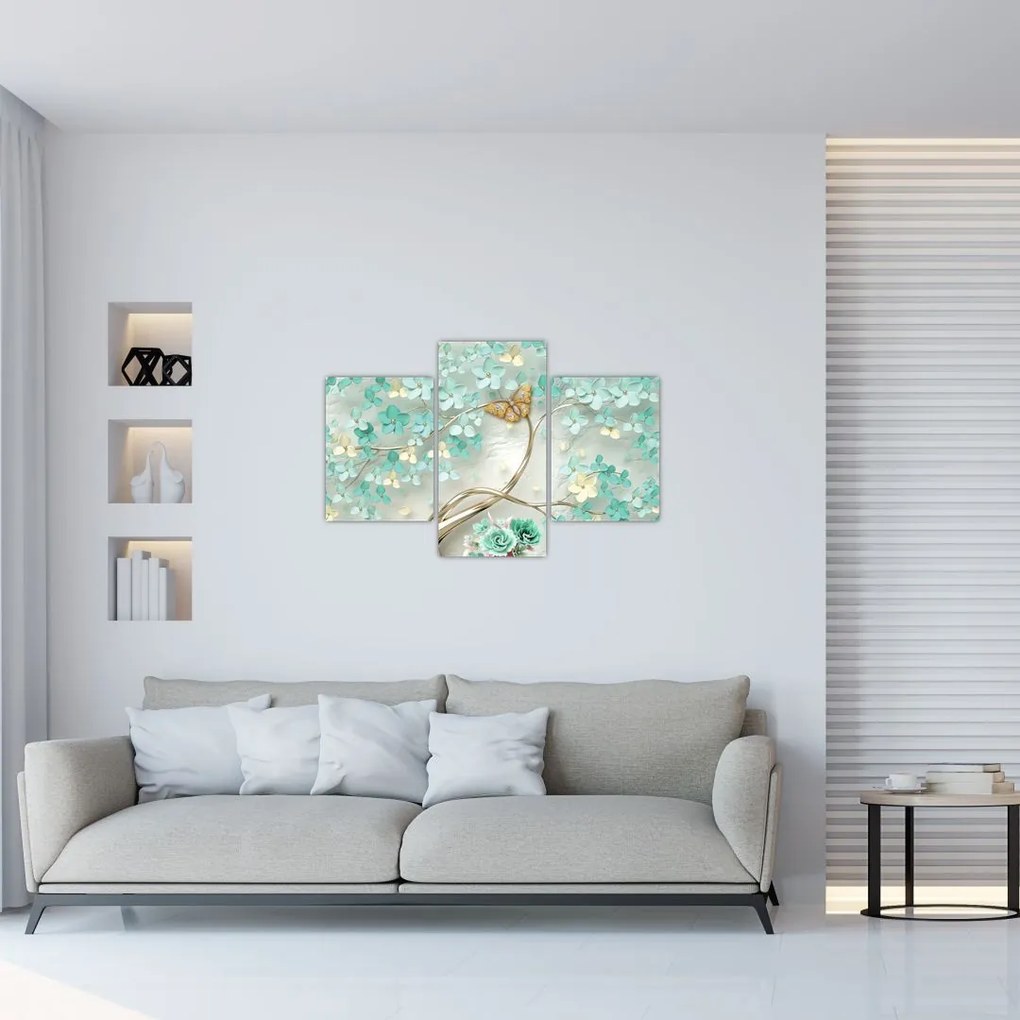 Tablou cu flori și fluturi (90x60 cm)