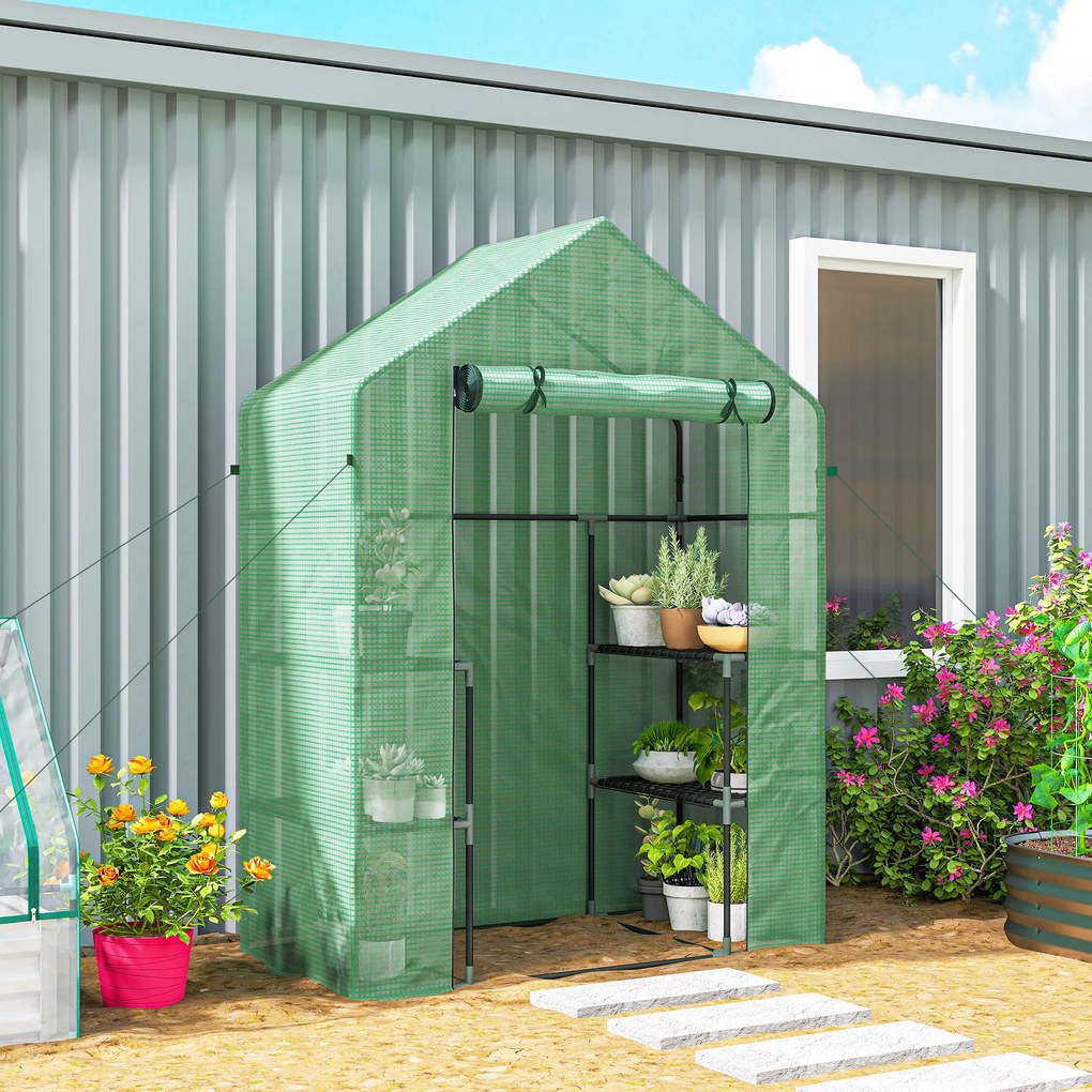 Outsunny PE impermeabil și rezistent la UV Grădină seră pentru plante cu rafturi și accesorii de montare, 142x73x195cm, verde | Aosom Romania