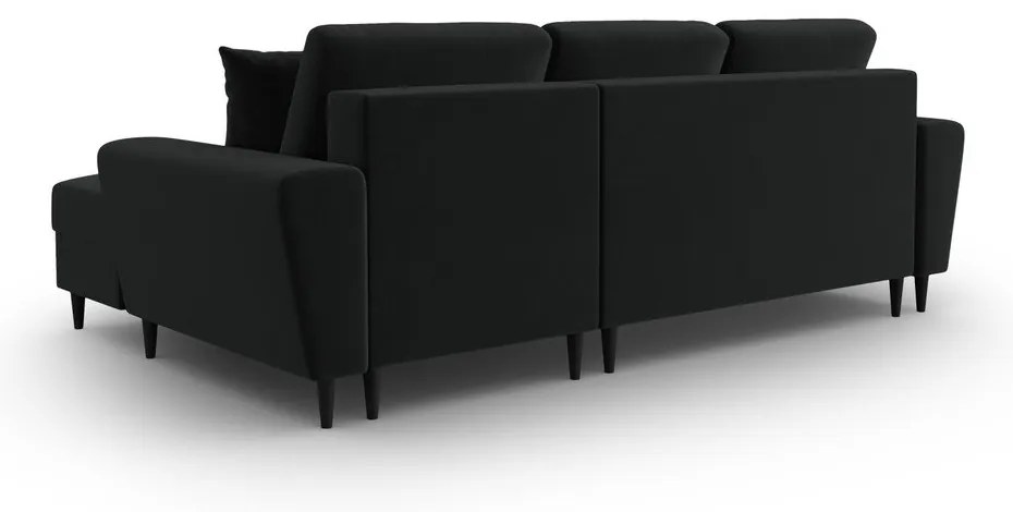 Colțar negru extensibil, cu spațiu de depozitare cu tapițerie din catifea (cu colț pe partea dreaptă, cu șezlong) Kyoto – Cosmopolitan Design