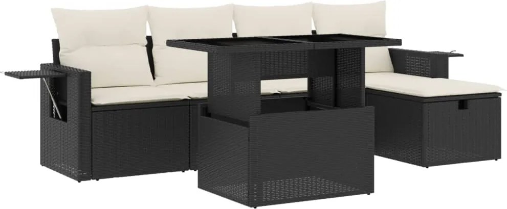 vidaXL Set mobilier de grădină cu perne, 6 piese, negru, poliratan