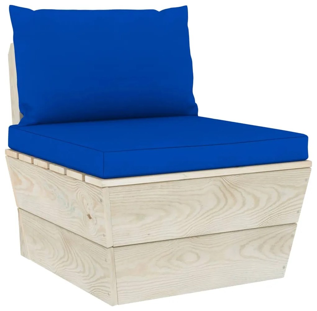 Set mobilier gradina din paleti cu perne, 10 piese, lemn molid Albastru, 5x colt + 3x mijloc + masa + suport pentru picioare, 1