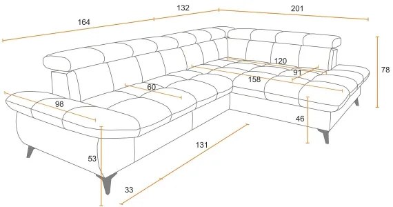 Canapea colțar extensibilă în L MARANO, dreapta, bej